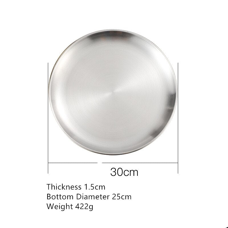 Stainless Steel Dinner Plates Restaurant Gold Serving Tray Round Dessert Cake Snack Dishes Silver Storage Plate Korean Cutlery - Provence Home Living Store