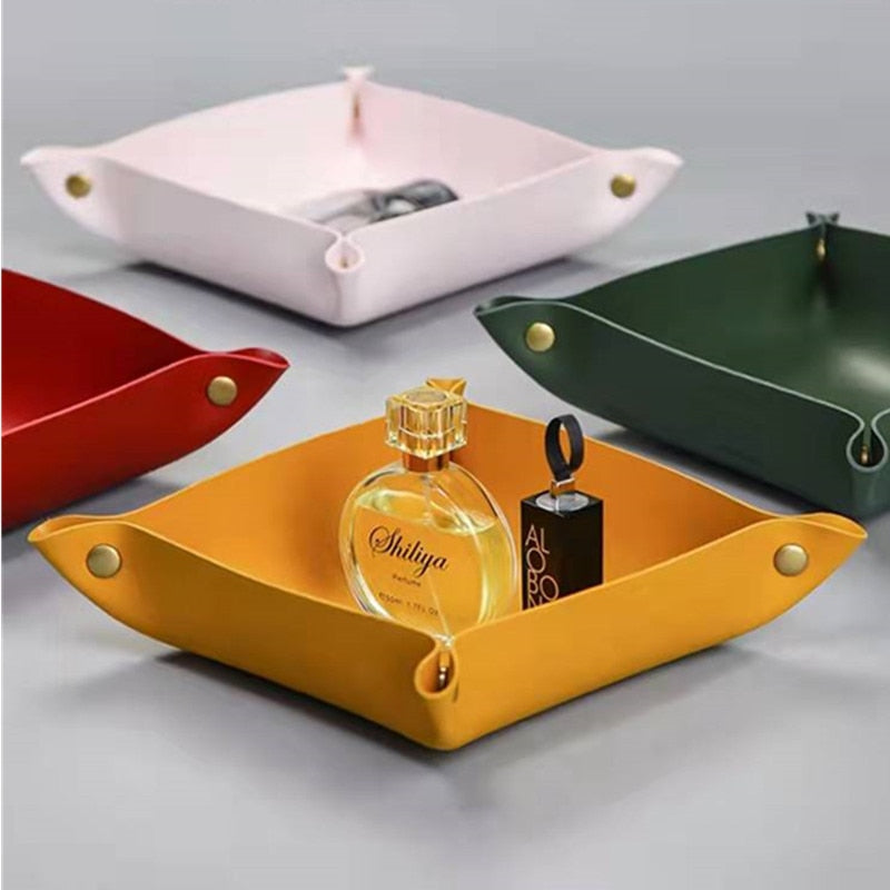 Desktop Storage Tray Leather Key Plate Home Decoration Dice Tray key Wallet Coins PU leather folding Storage Box Wholesale - Provence Home Living Store