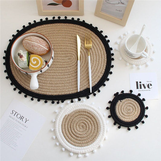 INS Nordic Cotton Rope Placemat Hand Woven Table Mats Round Drink Coaster Cup Bowl Insulation Pad Pot Holder Kitchen Accessories - Provence Home Living Store