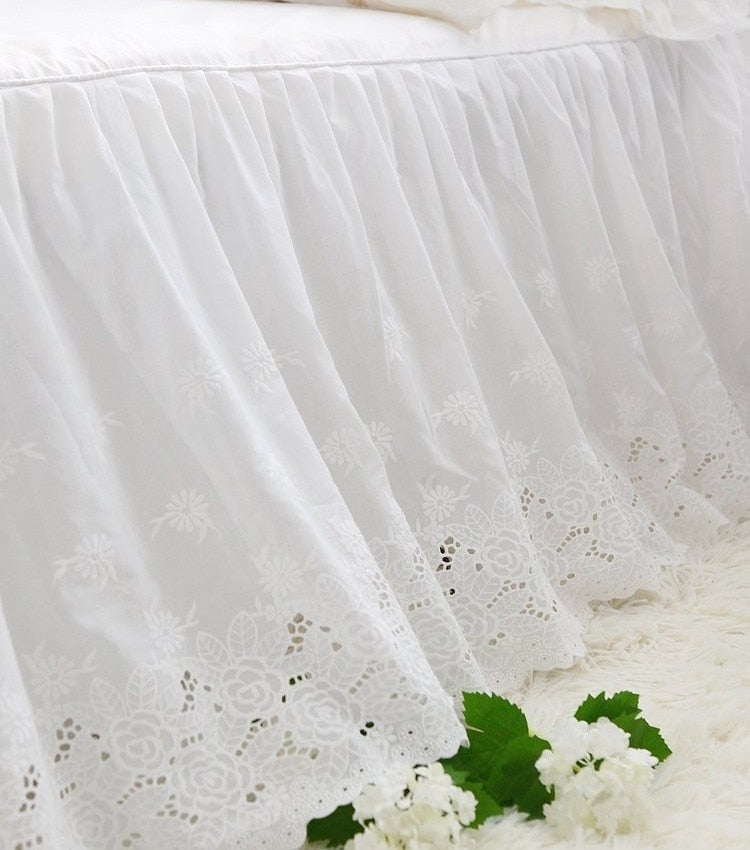 Super elegant bed sheet Romantic French lace bedsheet Hollow out Embroidery home 100% Cotton Versatile sheet Bed Skirt bedsheets - Provence Home Living Store