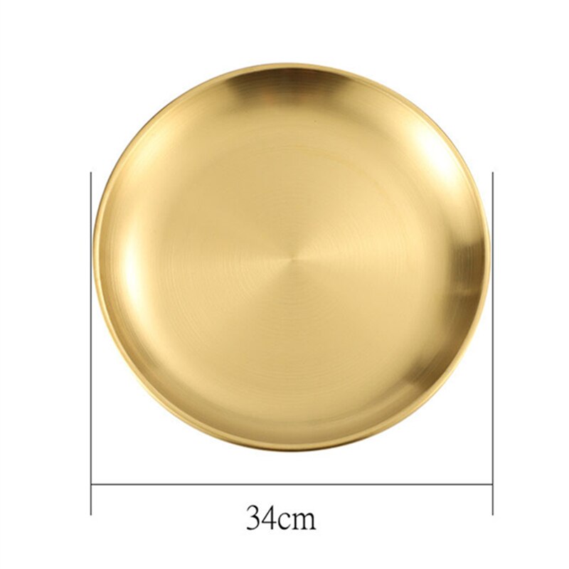 Stainless Steel Dinner Plates Restaurant Gold Serving Tray Round Dessert Cake Snack Dishes Silver Storage Plate Korean Cutlery - Provence Home Living Store