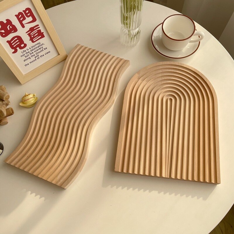 Wood Board Bread Plate Block Beech Water Ripples Tray Cutting Board Table Decor Table Placemats Kitchen Accessories Coasters - Provence Home Living Store