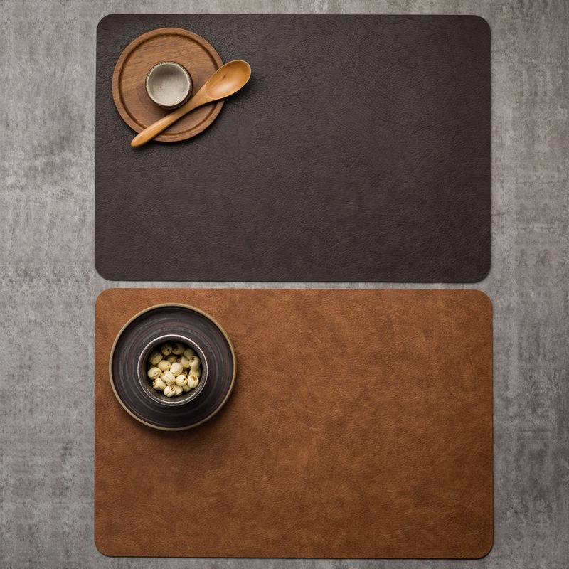 Light Luxury Solid Leather Placemat Coffee Brown PU Table Mat Waterproof Oilproof Heat-Insulated Plate Bowl Pad Table Decor - Provence Home Living Store