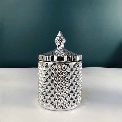 Crystal Glass Jar European-style Diamond Pattern Candy Storage Box Cotton Swab Box Sealed Jar Living Room Home Furnishings - Provence Home Living Store