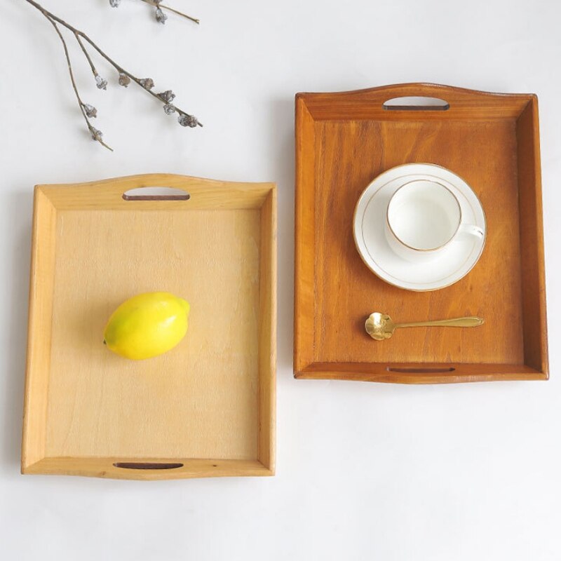 Bamboo Wooden Rectangular Tea Tray Solid Wood Tray Food Serving Tray Kung Fu Tea Cup Tray Wooden Hotel Dinner Plate Tableware - Provence Home Living Store