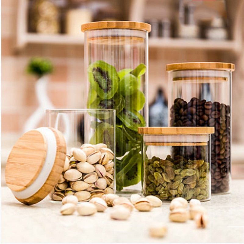 800ml-2000ml Glass Food Sealed Jar Box Bamboo Lid To Contain Bottle Seasoning Noodles Powder Can Tea Can Food Storage Container - Provence Home Living Store