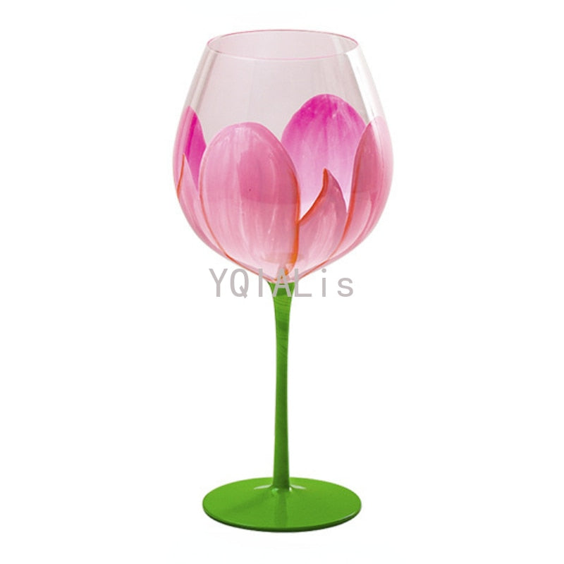 Painted medieval tulip goblet 400-800ML high-value crystal glass juice glass home red wine glass - Provence Home Living Store