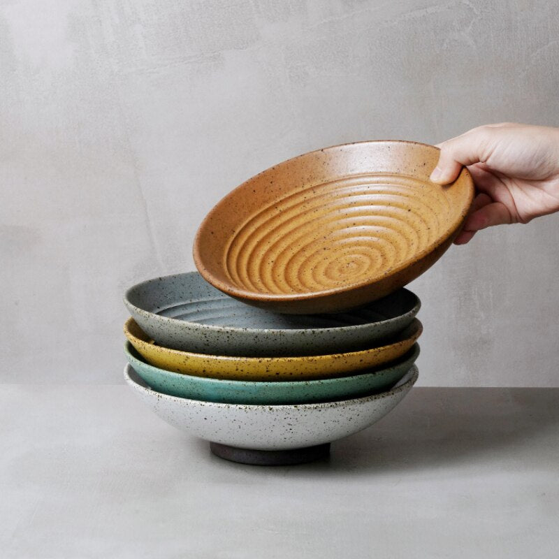 Retro old ceramic large ramen bowl household rice bowl restaurant salad bowl creative large soup bowl Japanese tableware - Provence Home Living Store