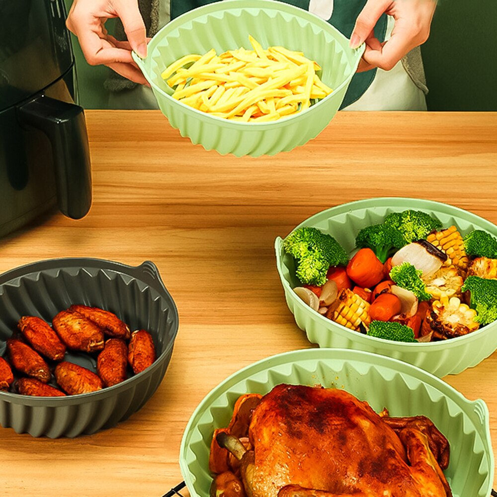 Air Fryer Silicone Pot Round Reusable Air Fryers Oven Baking Tray Fried Chicken Basket Mat Replacemen Grill Pan Kitchen Tools - Provence Home Living Store