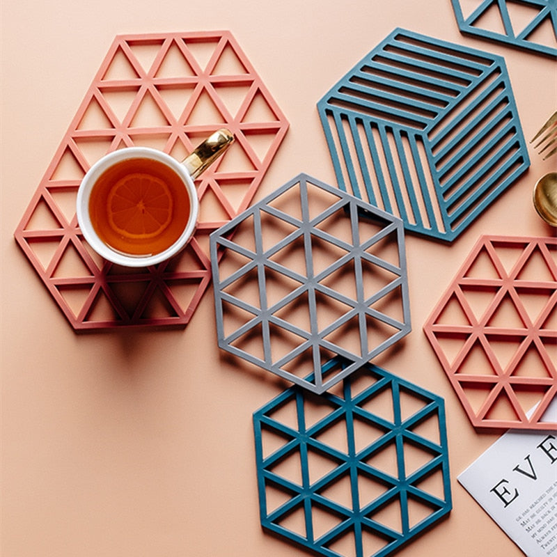 Hot Pad Stand Mug Cup Mat   Heat-Insulated Bowl Placemat  Desktop Eco-Friendly  1PCS Chic Silicone Coaster Hexagon - Provence Home Living Store