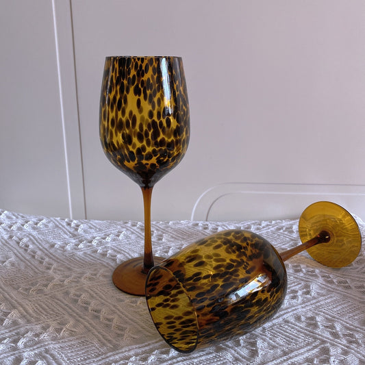 Amber Leopard Spot Crystal Glass Cup Medieval Vintage Drinkware Glassware Handmade Egg Shape Water Teacup Wine Goblet Beer Mug - Provence Home Living Store