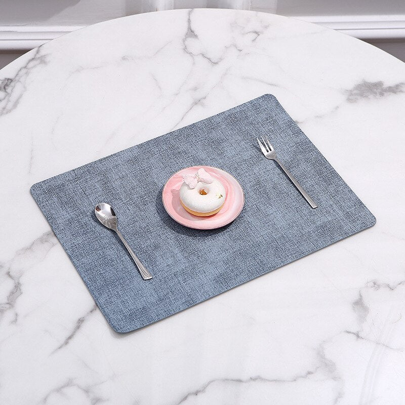 Rectangle Place Mat Tableware Pad PU Leather Waterproof Heat Insulation Coaster TableSoft Blue Washable Bowl - Provence Home Living Store