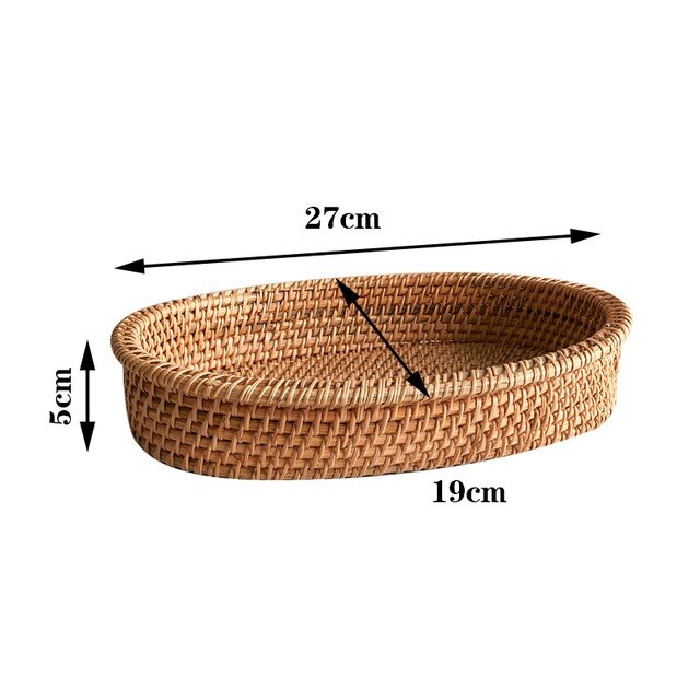 Rattan Handmade Real Rattan Fruit Basket Snack Bread Basket Tray Living Room Snacks Sundries Storage Basket Fruit Tray - Provence Home Living Store