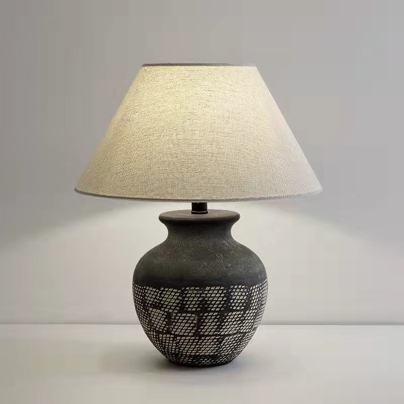 Ceramic Table Lamp Wabi-sabi Style Retro Black And White Decorative LED Lighting Creative Minimalist Bedroom Study Desk Lamp - Provence Home Living Store