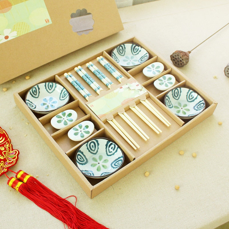 Japanese shredded sushi  dish tableware gift box set shredded flower hand-painted chopsticks seasoning dish chopsticks rack - Provence Home Living Store