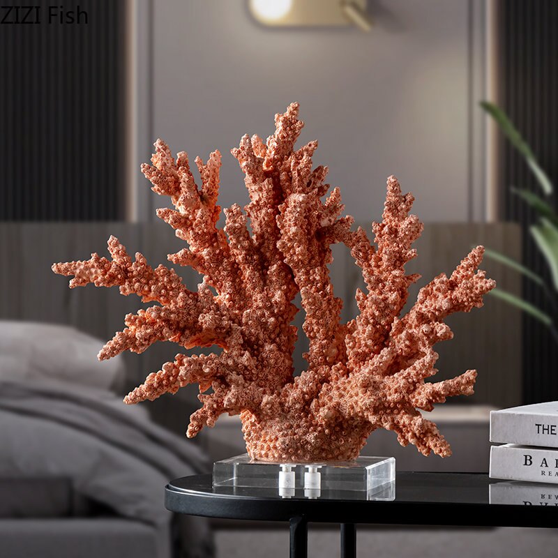 Creative Simulated Coral Resin Crafts Transparent Base Coral Statue Desk Decoration Ornaments Modern Home Decor Furnishings - Provence Home Living Store