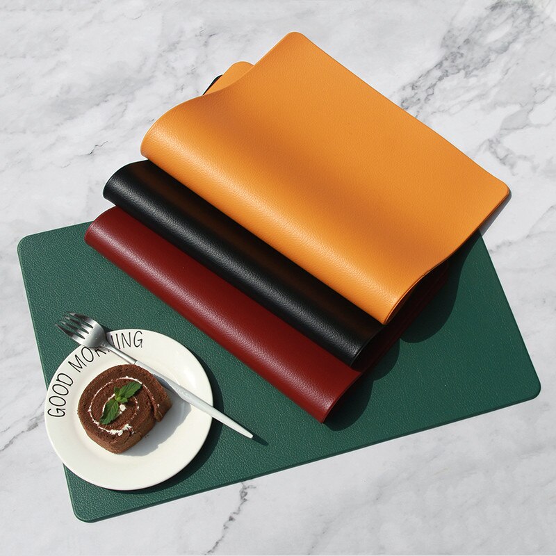 Coaster PU Leather Placemat for Dining Table Heat Insulation Mat Waterproof Rectangle Pad Bowl Kitchen Accessorie - Provence Home Living Store