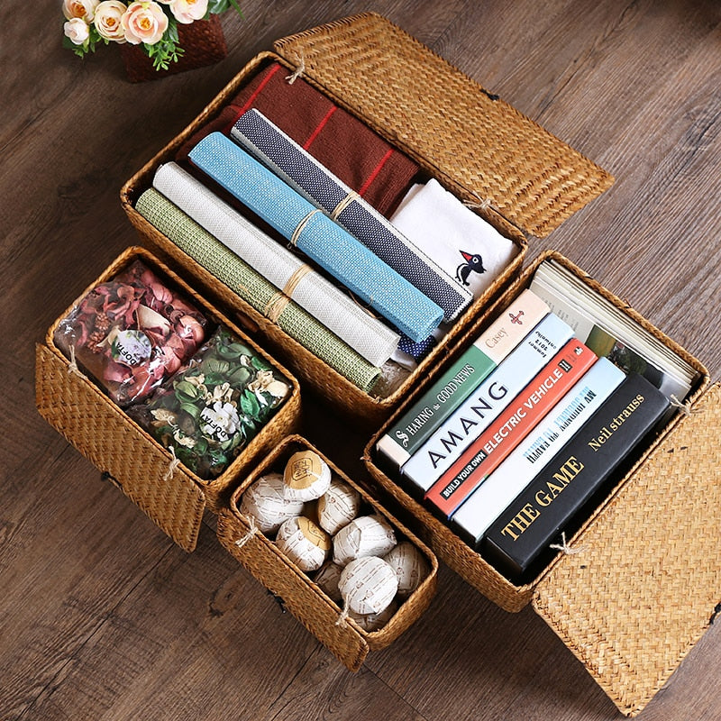 1PCS Manual Woven Storage Basket Lid Debris Consolidation Storage Box Storage Basket Sorting Box Jewelry Box WF1016 - Provence Home Living Store