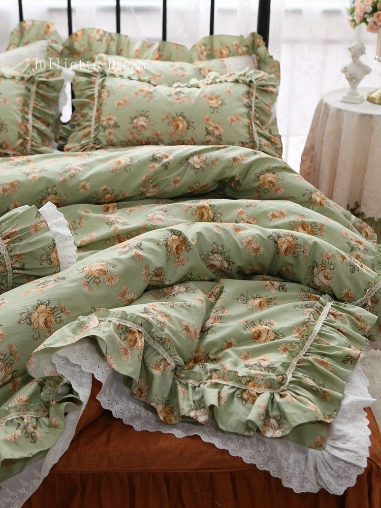 Luxury French design bedding set Floral Retro American Countryside Ruffle Lace King size bedding sets Cotton Bed duvet cover Set - Provence Home Living Store