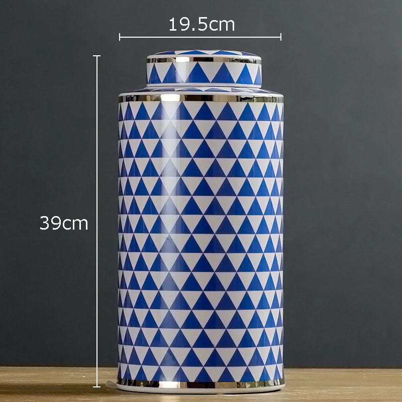 Geometric Ceramic Storage with Lid Modern Creative Vase Home Decoration Living Room Desktop Small Objects Candy Storage Jar New - Provence Home Living Store