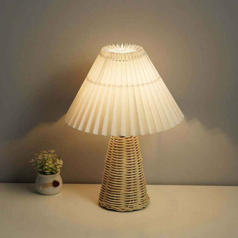 Pleated Rattan LED Table Lamp Living Room Table Standing Lamp Study Desk Bedside Lamp Home Office Decoration Night Light - Provence Home Living Store