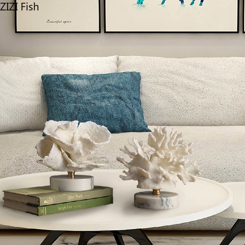 Modern White Simulation Coral Furnishing Marble Base Living Room Countertops Exquisite Resin Crafts Home Decoration Wedding Gift - Provence Home Living Store