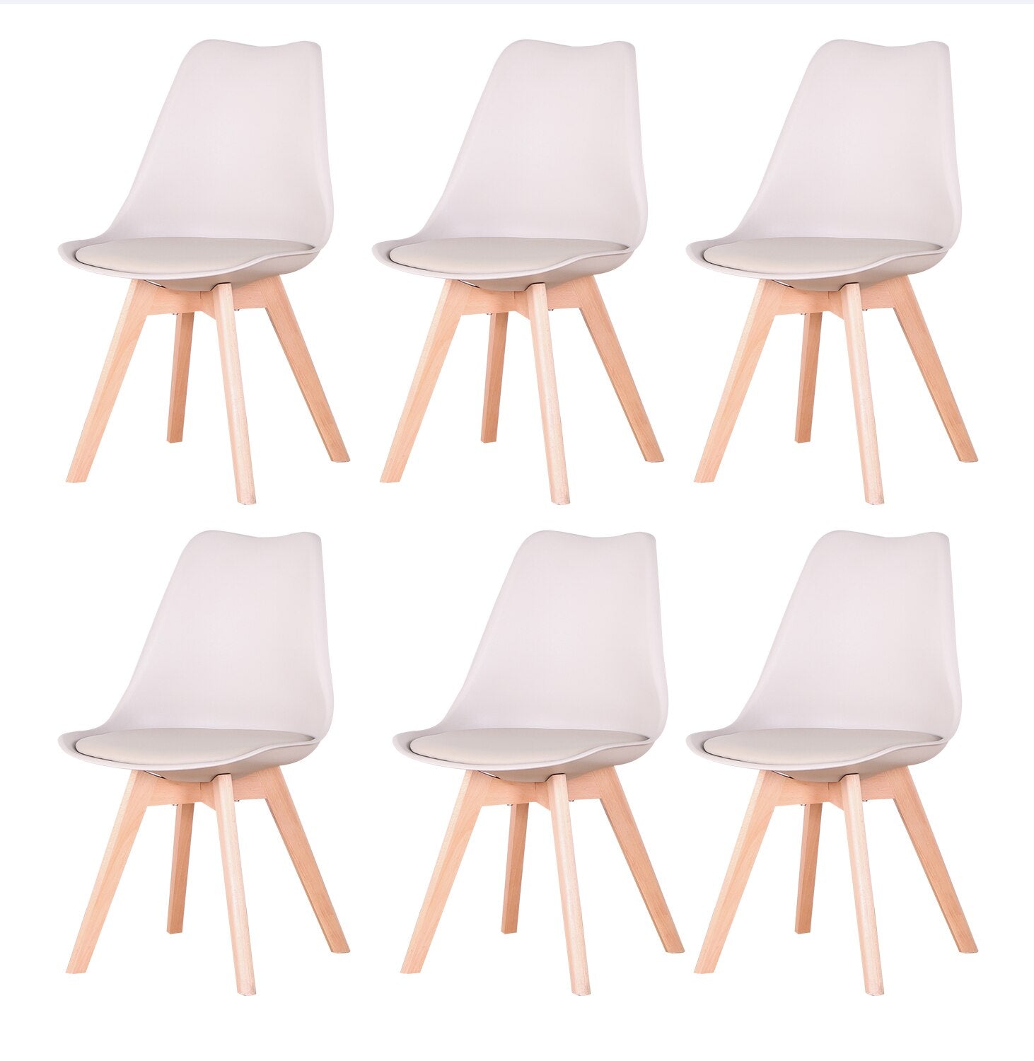 A Set of 6 Nordic Medieval Dining Chairs PU Padded Seat Beech Wood Legs Desk Chairs for Dining Room Bedroom Balcony Restaurant - Provence Home Living Store