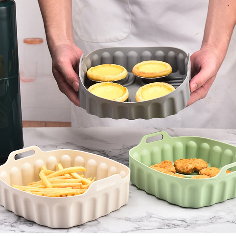 Square Air Fryer Silicone Basket Reusable Baking Tray Pizza Fried Chicken Plate Grill Pan Mat Kitchen Airfryer Accessories - Provence Home Living Store