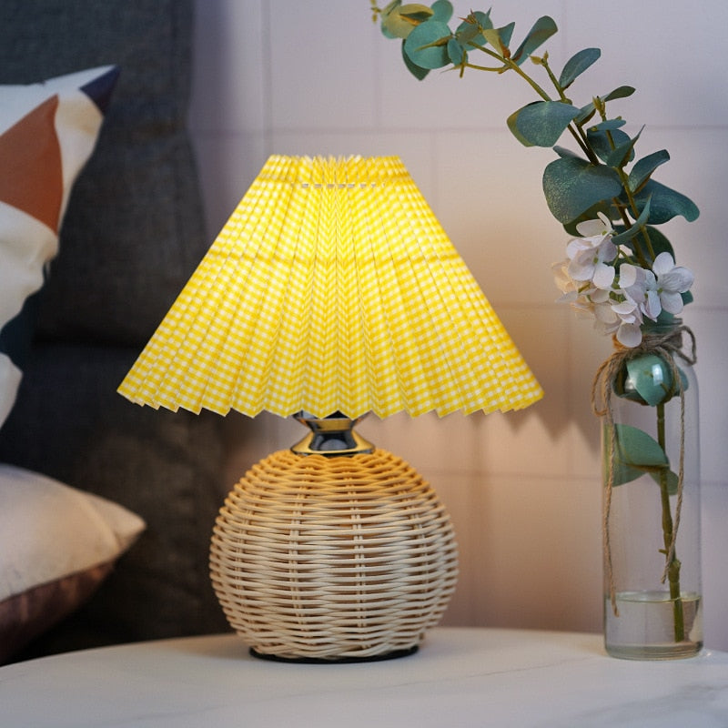 Pleated Rattan LED Table Lamp Living Room Table Standing Lamp Study Desk Bedside Lamp Home Office Decoration Night Light - Provence Home Living Store