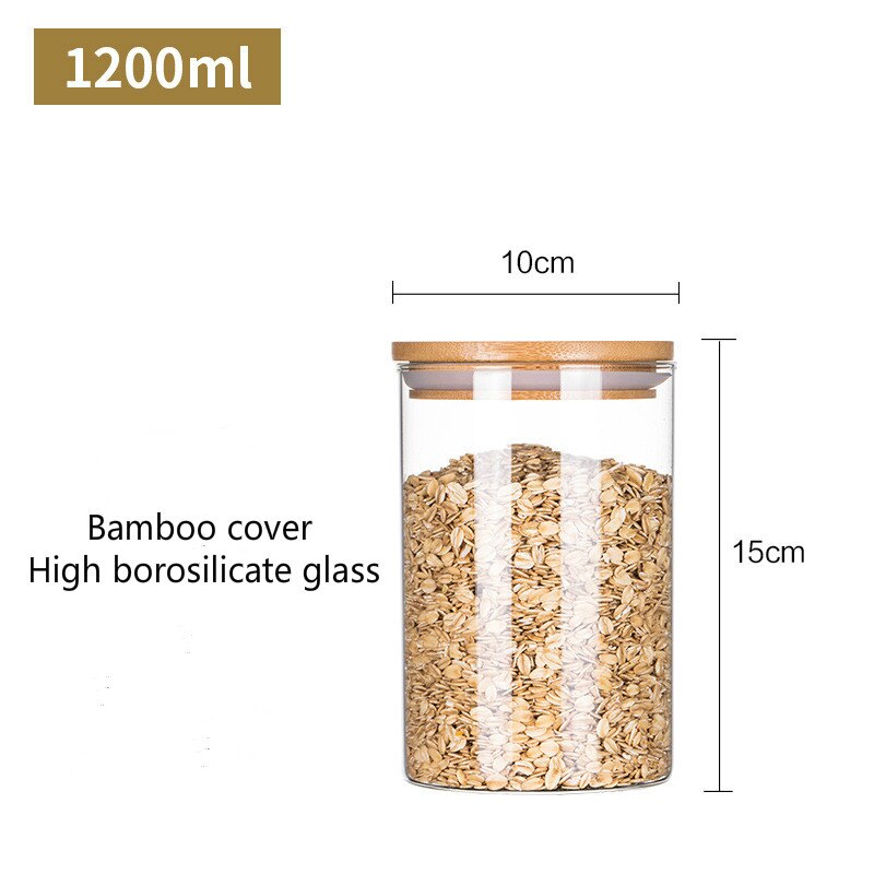 800ml-2000ml Glass Food Sealed Jar Box Bamboo Lid To Contain Bottle Seasoning Noodles Powder Can Tea Can Food Storage Container - Provence Home Living Store