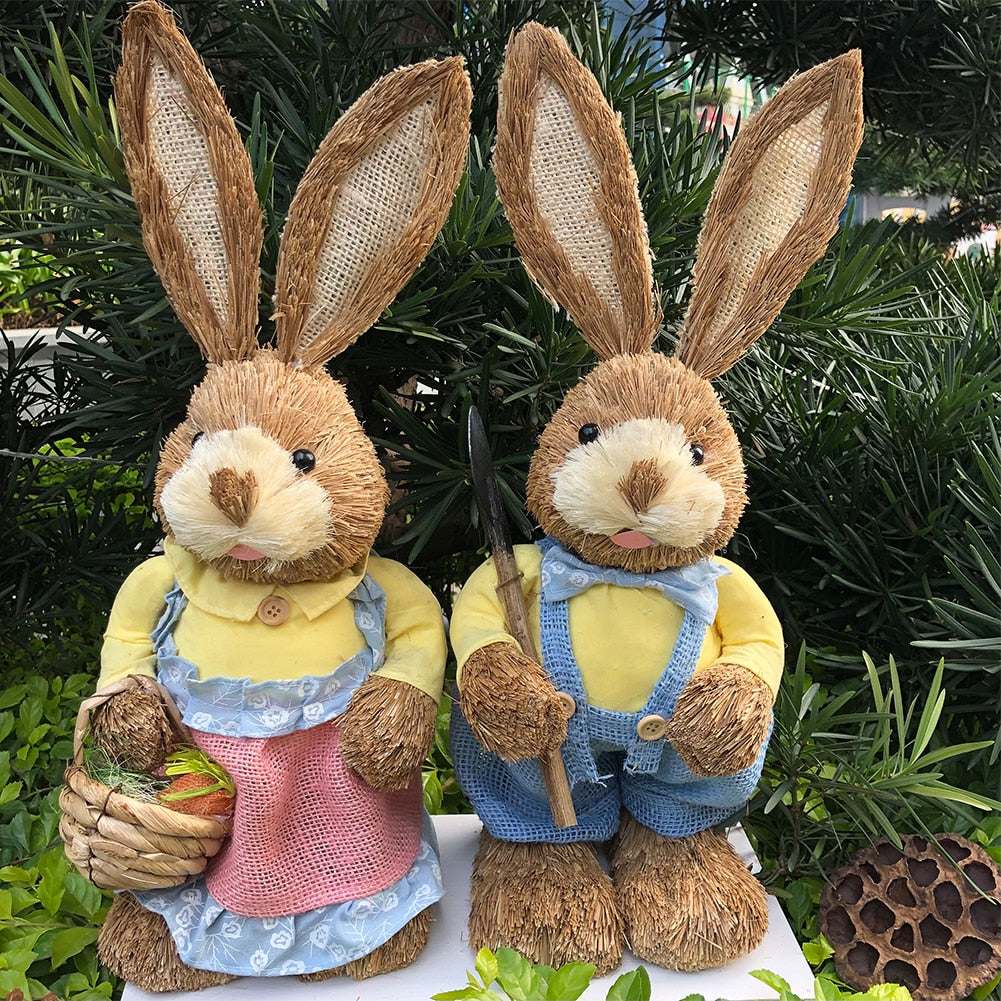 2023 Year Easter Straw Easter Rabbit Decoration with Clothes Happy Easter Home Garden Wedding Ornament Photo Props Crafts Bunny - Provence Home Living Store