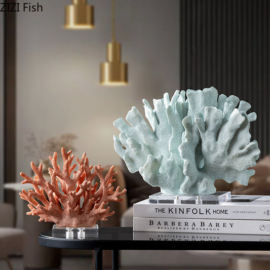 Creative Simulated Coral Resin Crafts Transparent Base Coral Statue Desk Decoration Ornaments Modern Home Decor Furnishings - Provence Home Living Store