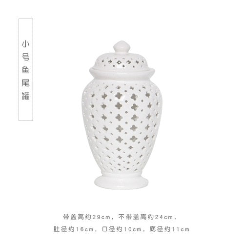 European White Hollow Ceramic General Jar Ornaments Creative Arts and Crafts Living Room Home Decoration Accessories Modern New - Provence Home Living Store