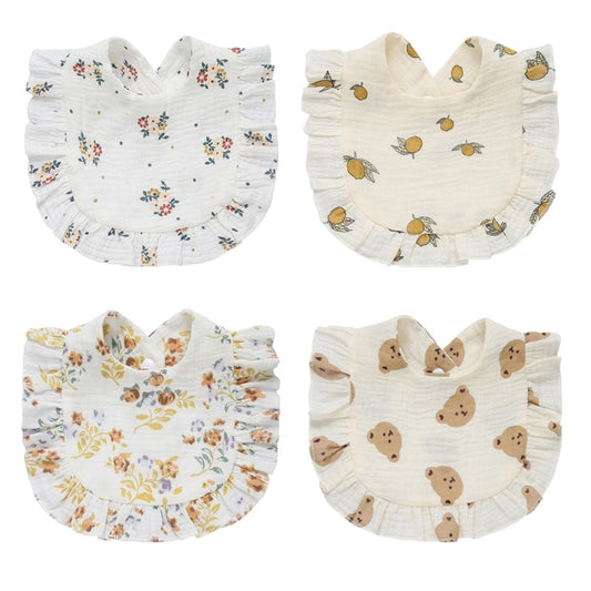 Cotton Gauze Baby Bib Newborn Feeding Bib Burp Cloths Floral Ruffle Boys Girls Nursing Saliva Towel Bandana Baby Accessories - Provence Home Living Store