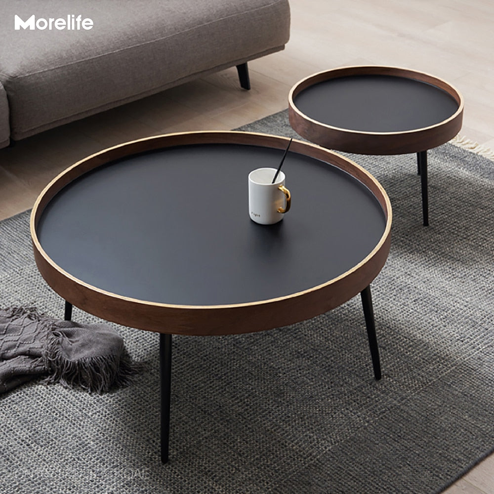 Coffee Table Nordic Side Table Solid Wood Light Luxury Modern Minimalist Round Living Room Walnut Combination  Tea Table - Provence Home Living Store