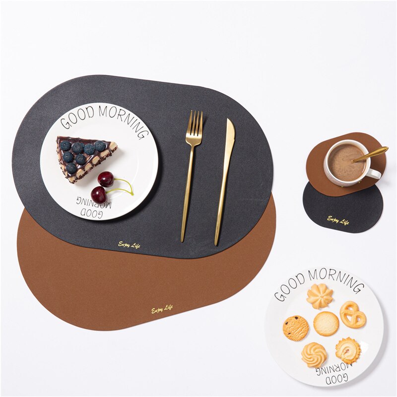 Leather Placemat Coaster Tableware Pad Oil Water Resistant Heat Insulation Non-Slip Tablemat Coaster Set for Kitchen Washable - Provence Home Living Store