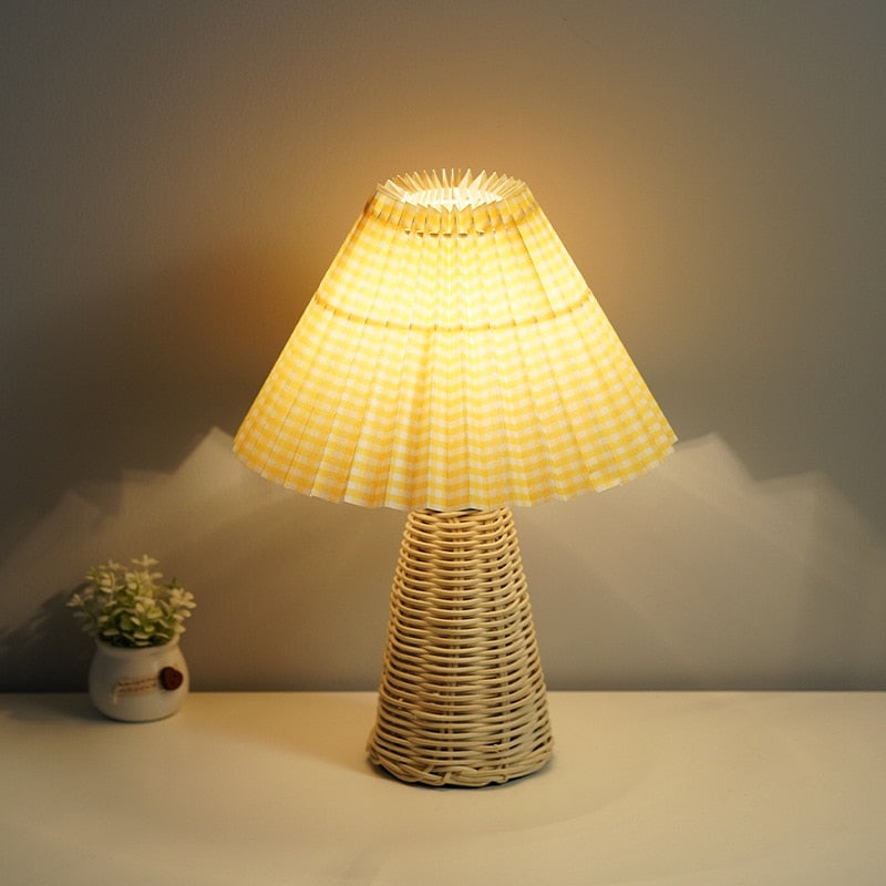 Pleated Rattan LED Table Lamp Living Room Table Standing Lamp Study Desk Bedside Lamp Home Office Decoration Night Light - Provence Home Living Store