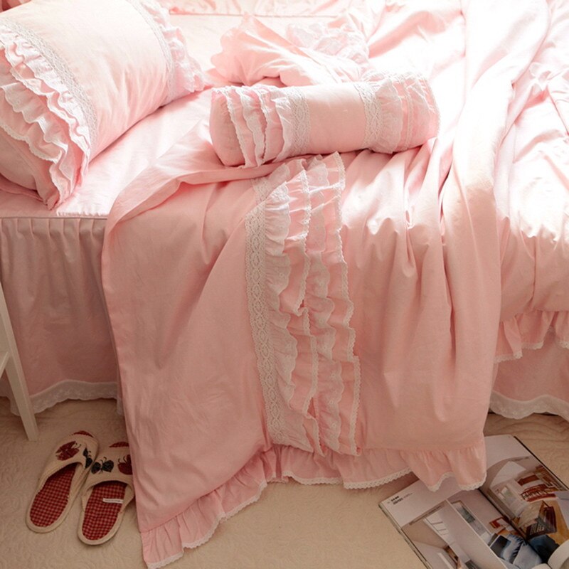 European bedding set luxury Pink heavy handmade Ruffle lace king size bedding set Home bed duvet cover set pillowcases linen - Provence Home Living Store