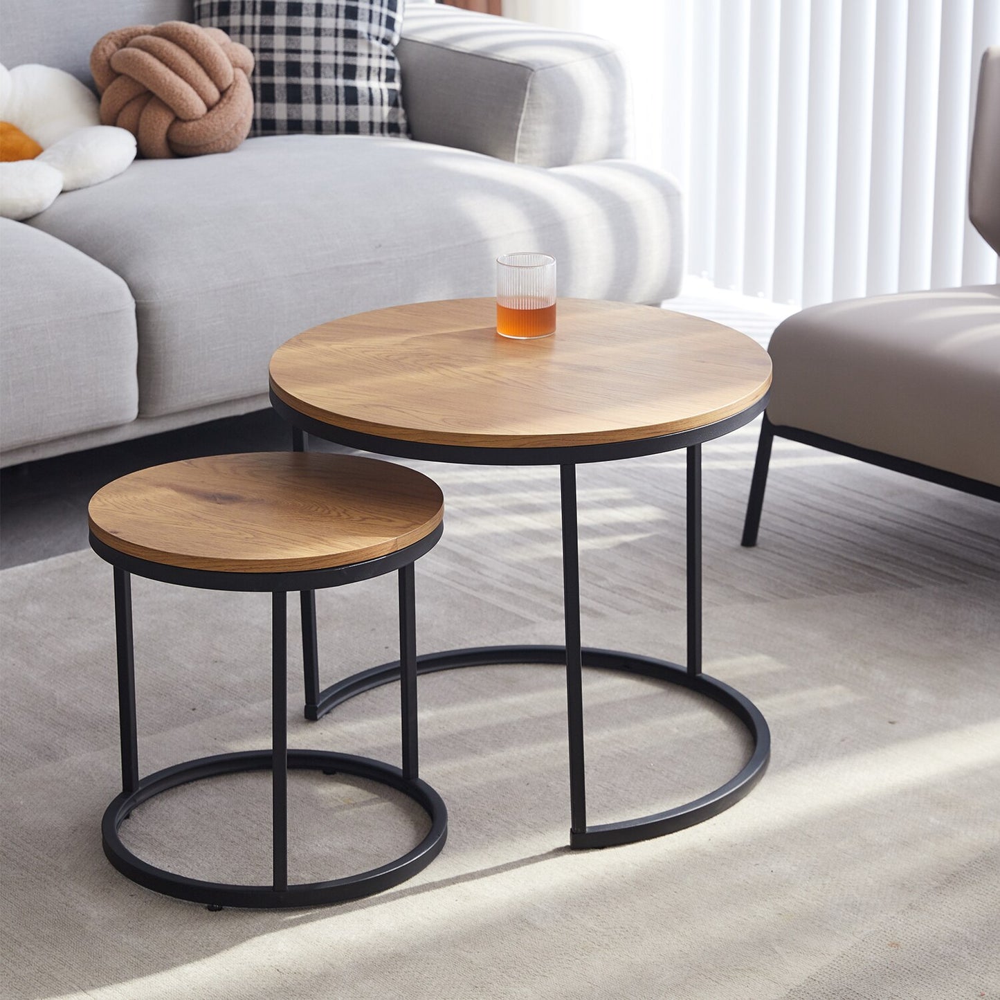 2Pcs Nordic Coffee Table 2 in 1 Round Combination Office Tea table Modern Minimalist Home Sofa Ins Side Table Living Room - Provence Home Living Store