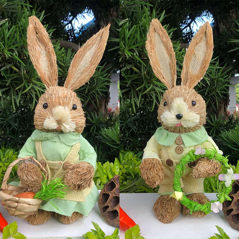 2023 Year Easter Straw Easter Rabbit Decoration with Clothes Happy Easter Home Garden Wedding Ornament Photo Props Crafts Bunny - Provence Home Living Store