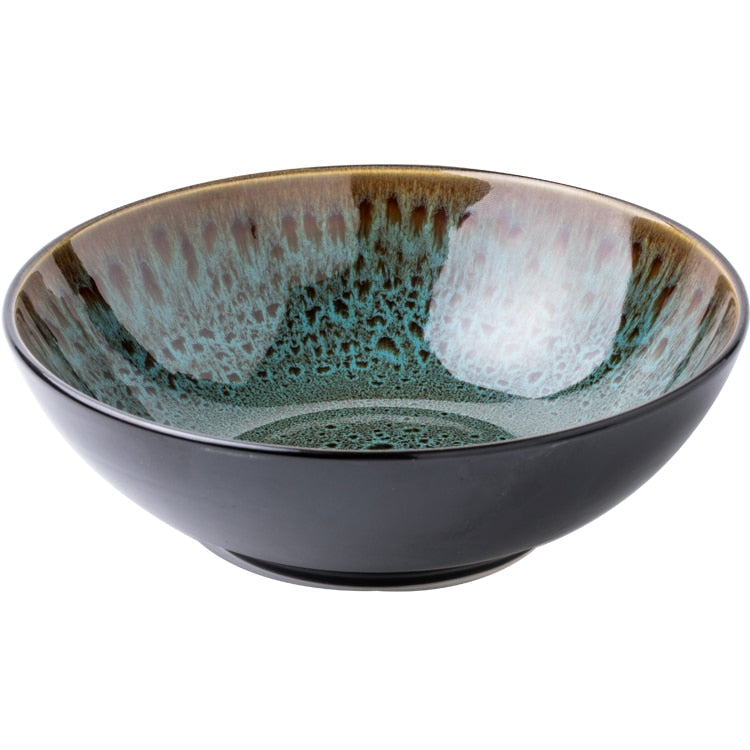 Chinese style retro green ceramic bowl household noodle bowl specialty ramen bowl dish bowl commercial - Provence Home Living Store