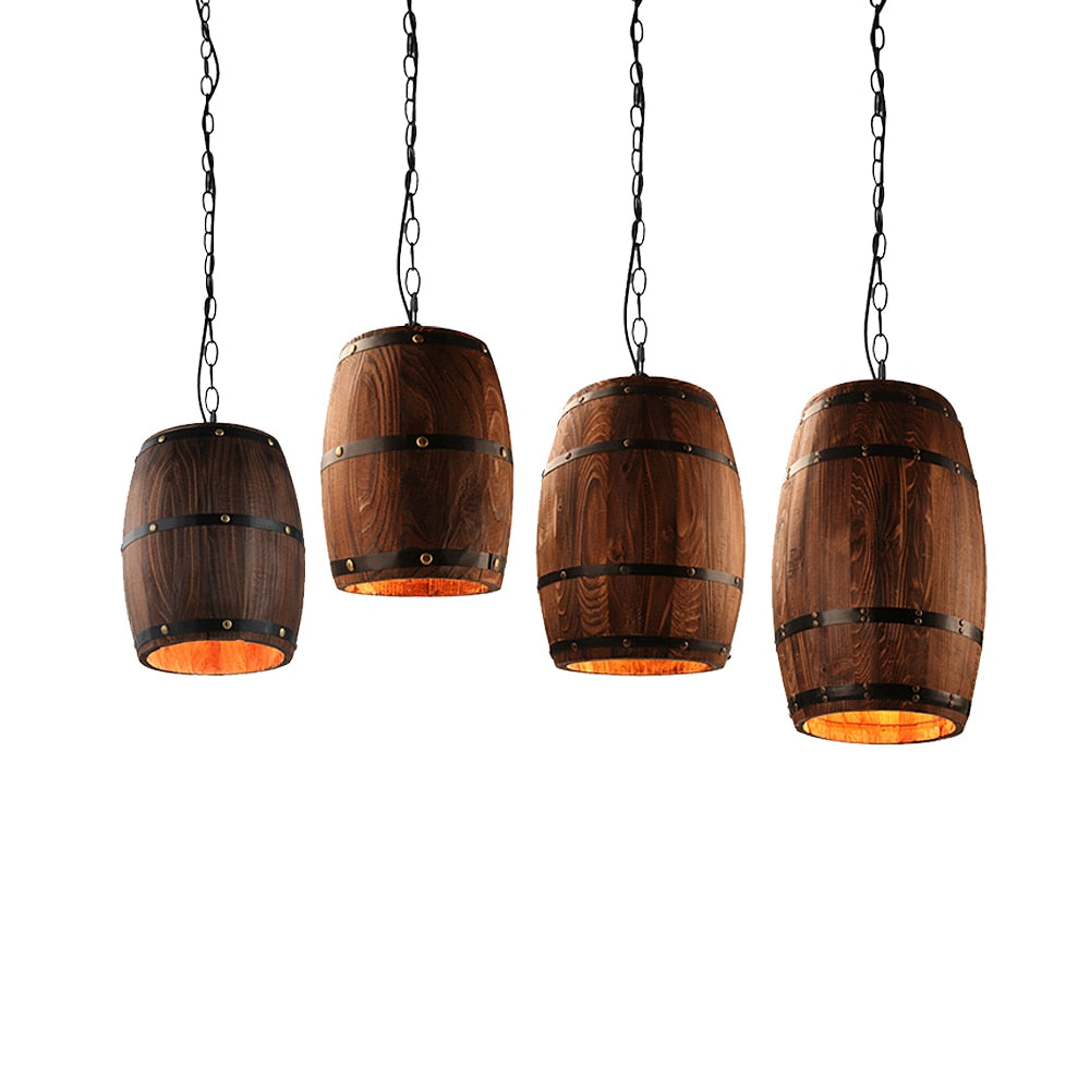 American modern nature loft wood Wine barrel E27 hanging vintage pendant lights for dining room living room restaurant cafe bar - Provence Home Living Store