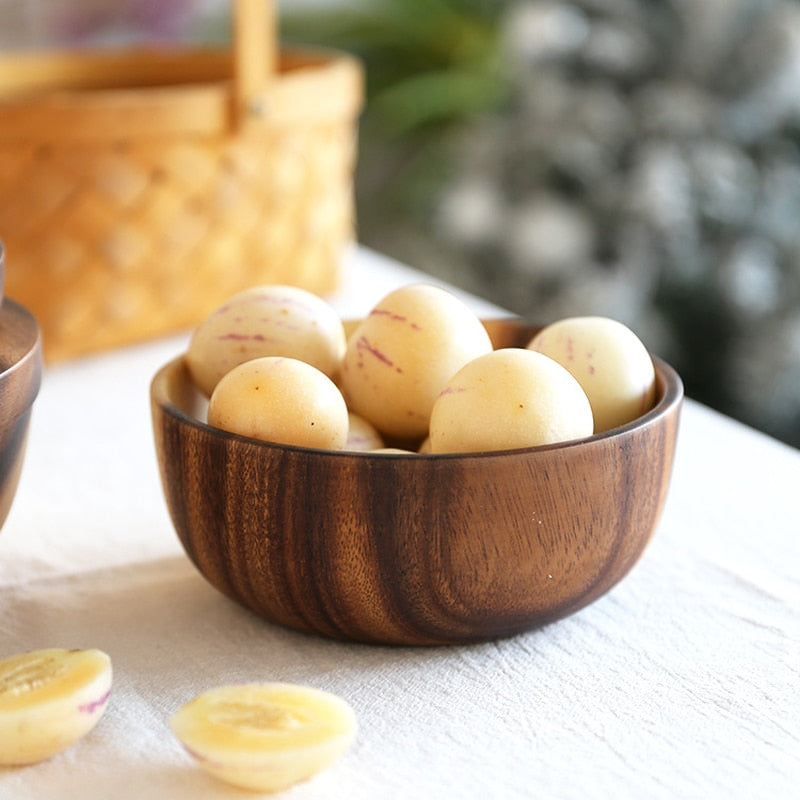 wooden bowl Japanese style wooden tableware household and basin fruit plate salad bowl whole wooden soup bowl wooden bowl WF - Provence Home Living Store