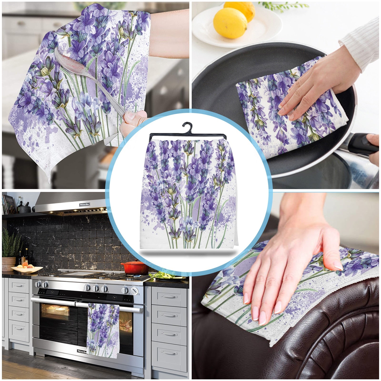 Purple Flower Lavender Dragonfly White Kitchen Cleaning Towel Microfiber Absorbent Dishcloths for Kitchen Rags Cleaning Tool - Provence Home Living Store