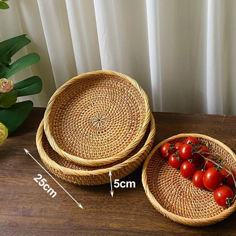 Rattan Handmade Real Rattan Fruit Basket Snack Bread Basket Tray Living Room Snacks Sundries Storage Basket Fruit Tray - Provence Home Living Store