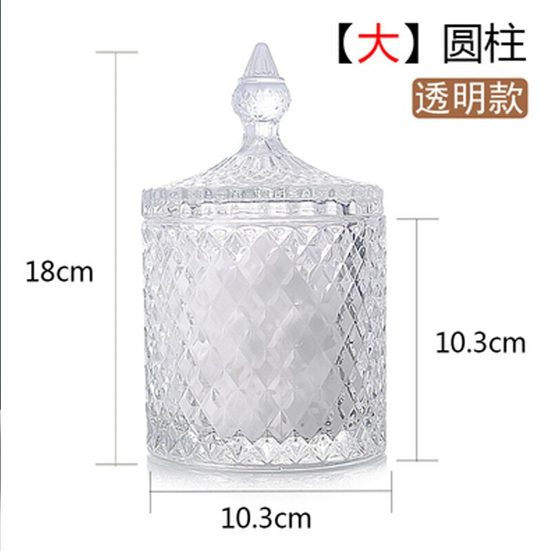 Crystal Glass Jar European-style Diamond Pattern Candy Storage Box Cotton Swab Box Sealed Jar Living Room Home Furnishings - Provence Home Living Store