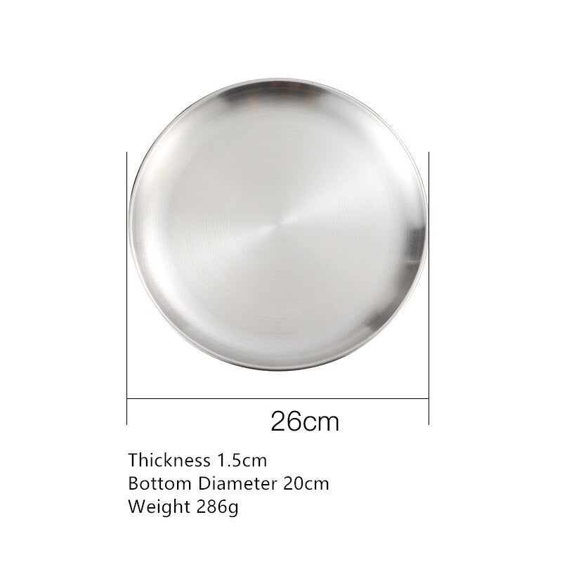 Stainless Steel Dinner Plates Restaurant Gold Serving Tray Round Dessert Cake Snack Dishes Silver Storage Plate Korean Cutlery - Provence Home Living Store