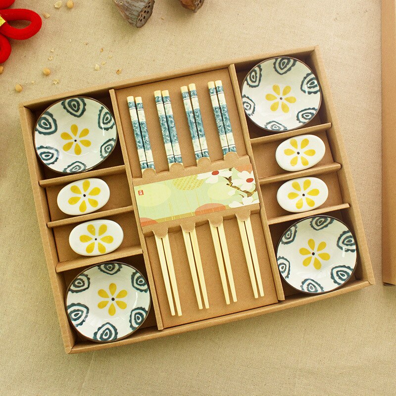 Japanese shredded sushi  dish tableware gift box set shredded flower hand-painted chopsticks seasoning dish chopsticks rack - Provence Home Living Store