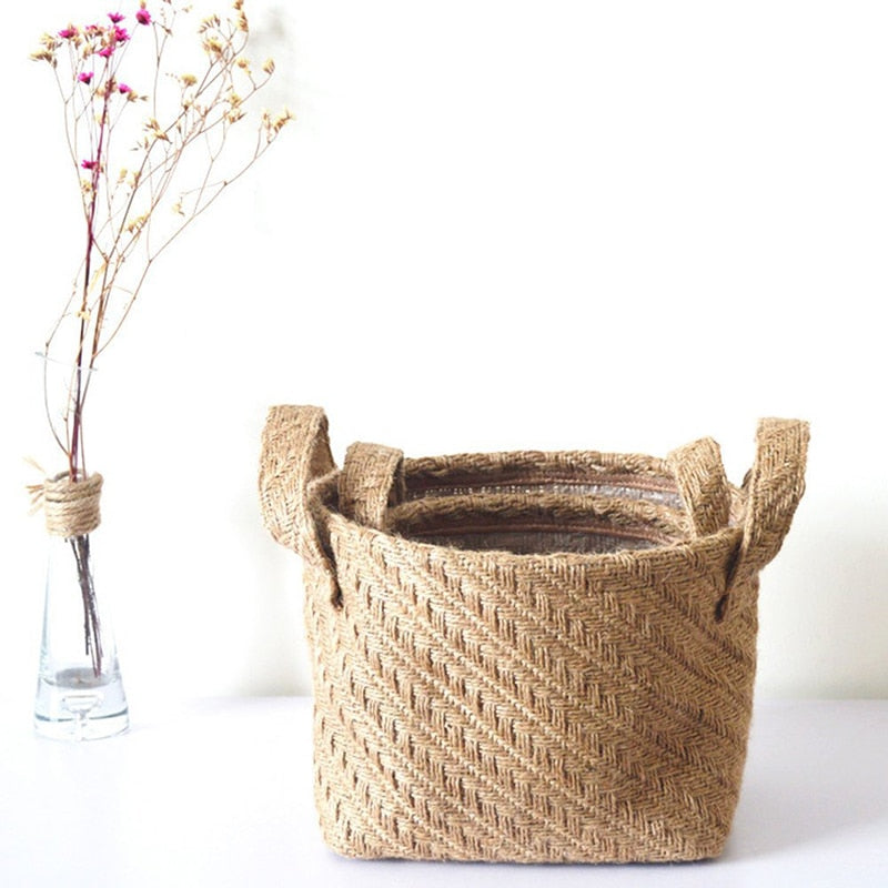 Jute woven cloth flower pot storage basket children&#39;s toys sundries storage bag laundry basket WF1107 - Provence Home Living Store