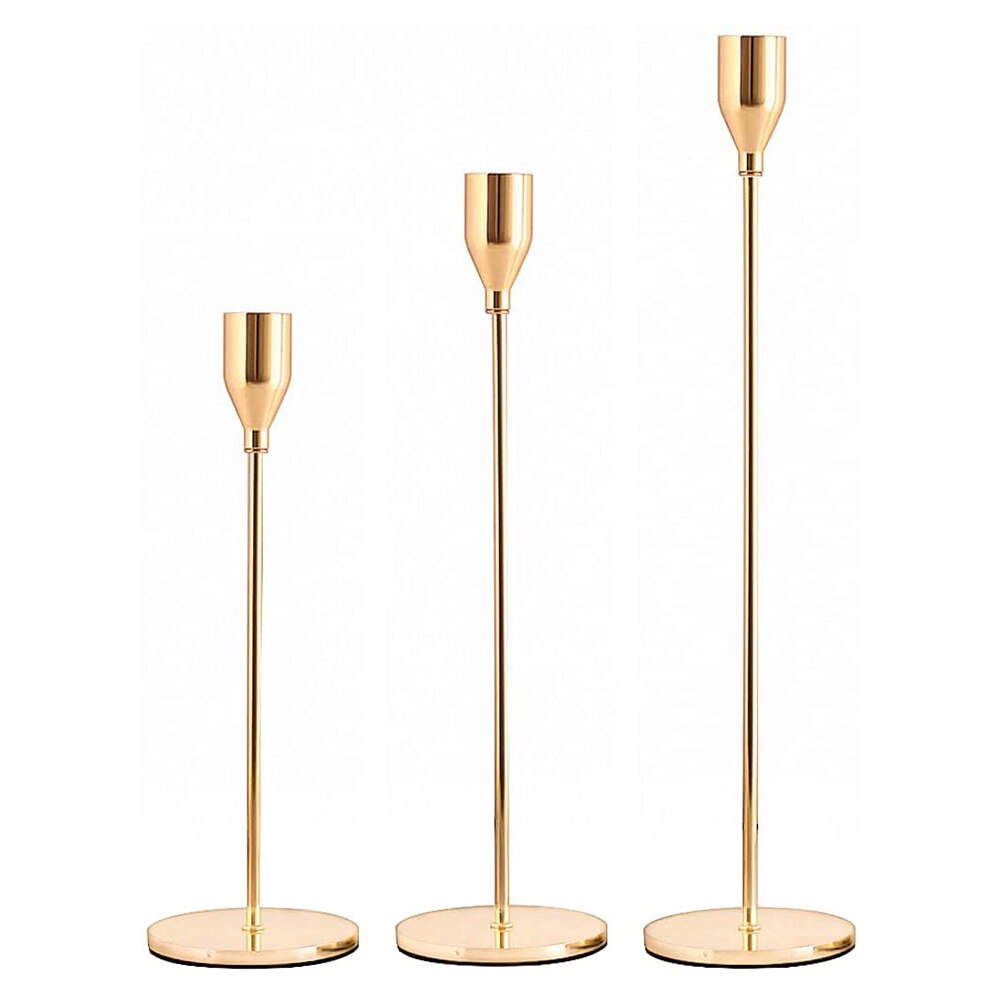 Set of 3 Gold Candlestick Gold Candle Taper Candle Decorative Holder for Home Decor Wedding Dinning Party Anniversary - Provence Home Living Store